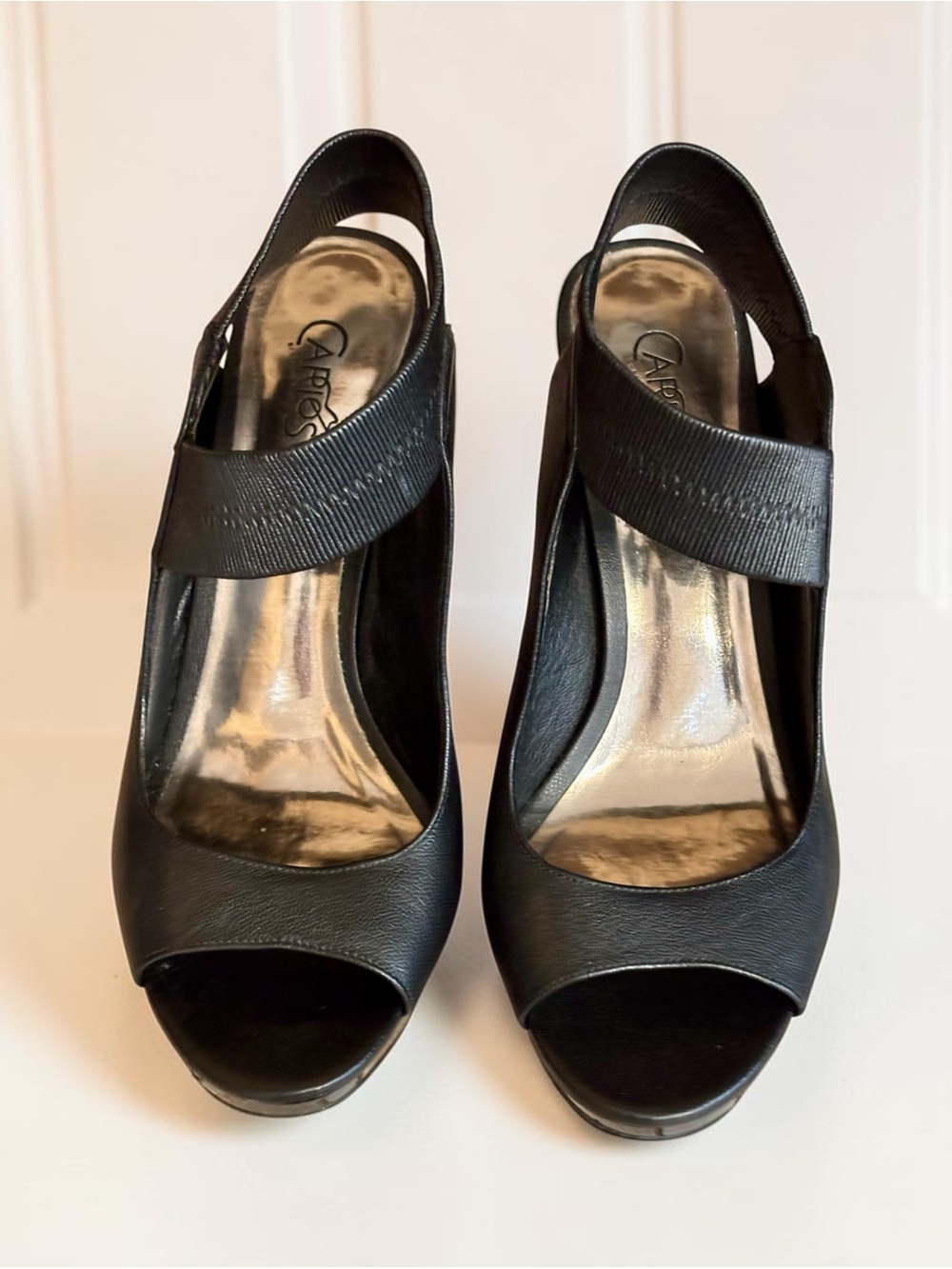 Carlos by Carlos Santana Black Open-Toe Slingback Wedges